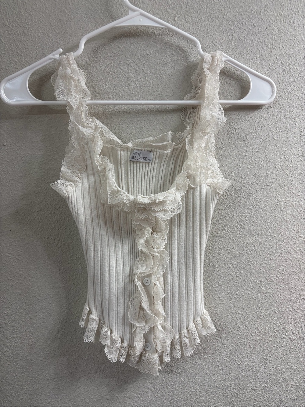 Melrose and Market Cream Ribbed Lace-Trim Tank